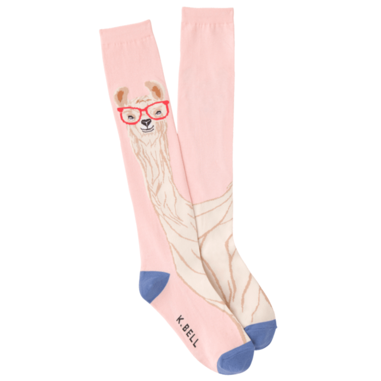 Llama With Glasses Women's Knee High Socks Pink