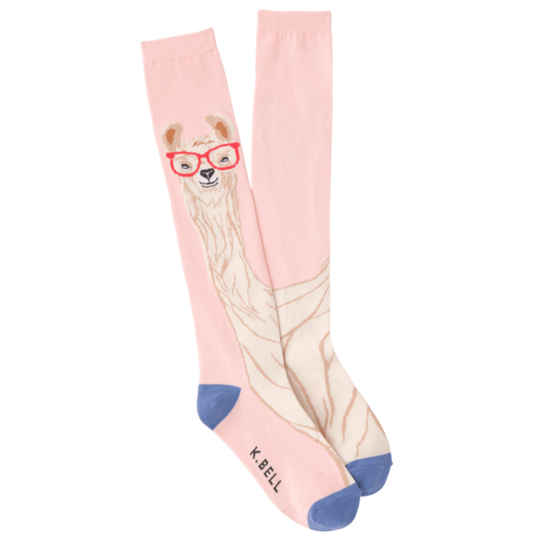 Llama With Glasses Women's Knee High Socks Pink