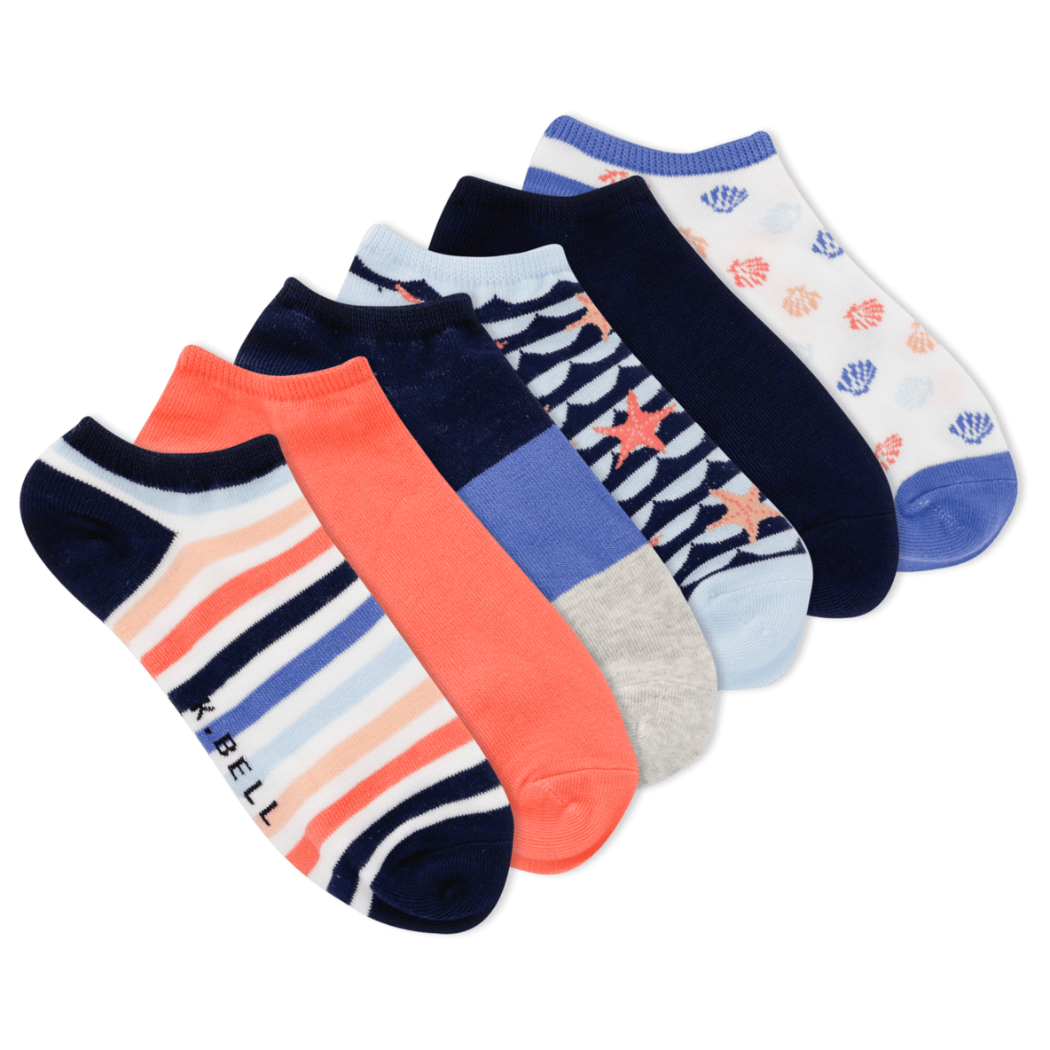 Women's Nautical Stripe No Show Socks 6 Pair Pack Multi Stripes