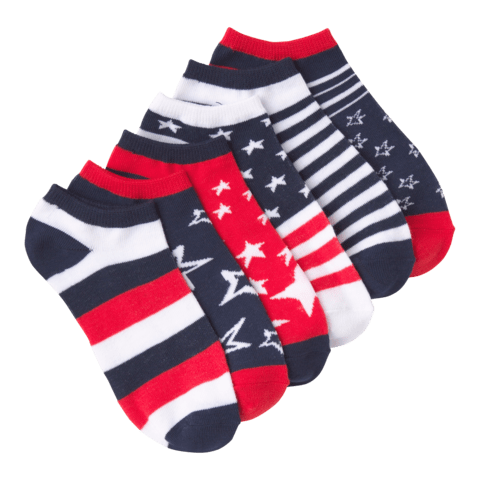 Women's Stars and Stripes No Show 6 Pair Pack Red / White / Blue