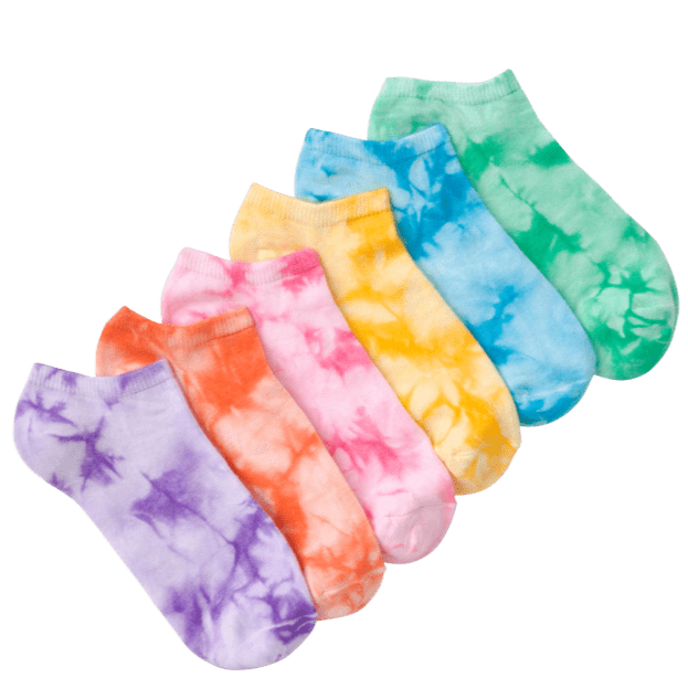 Women's Tie Dye Ankle Socks Six Pair Pack pink /purple / orange