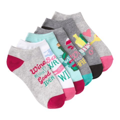 Women's Wine Time No Show 6 Pair Pack Grey / White