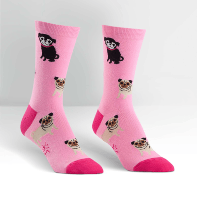 Pink Pug Socks Women&#39;s Crew Sock