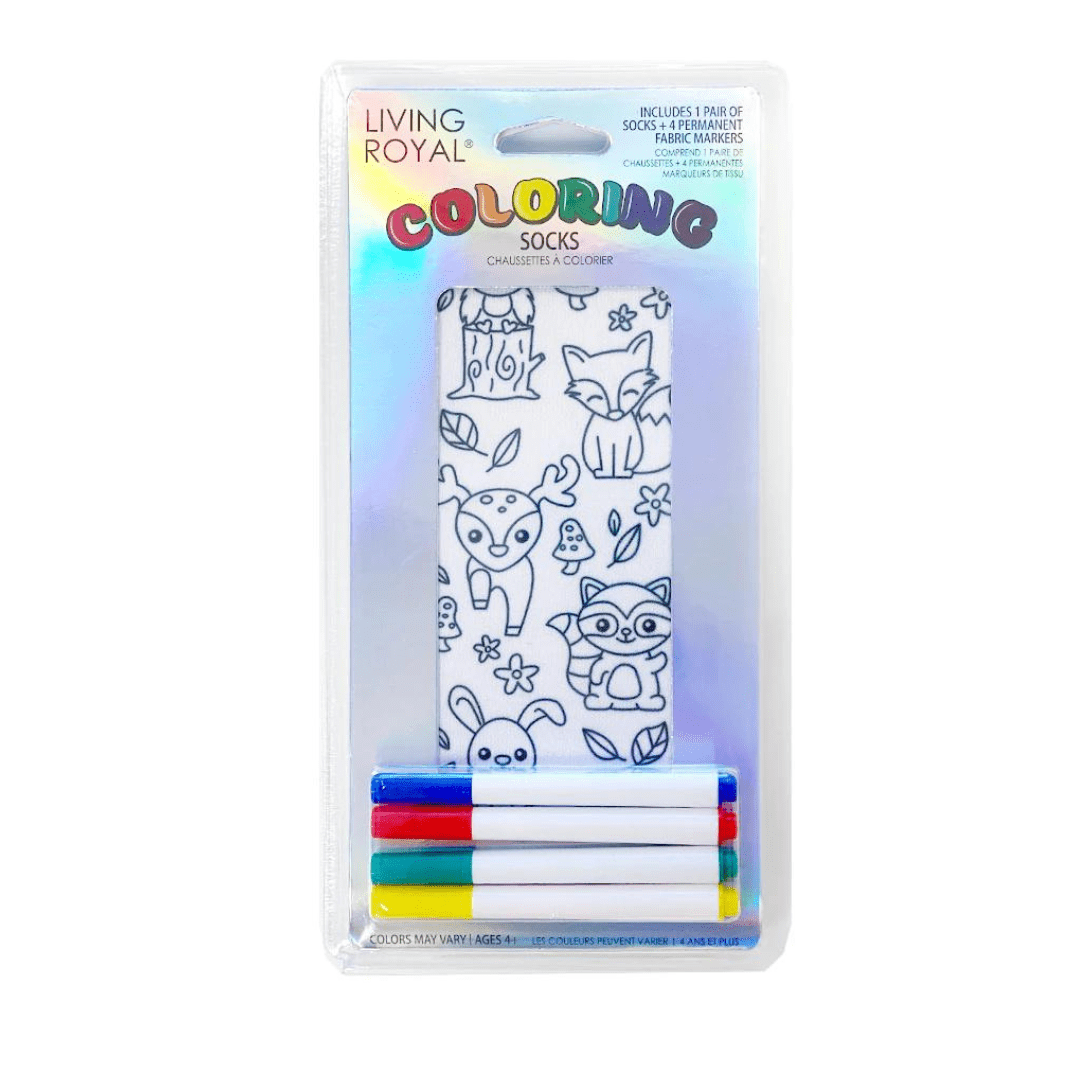 Woodland Animal Coloring Socks White