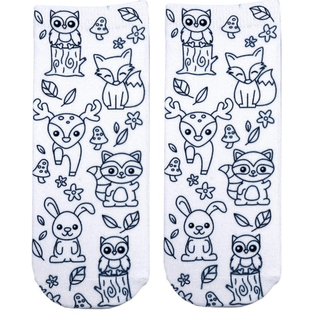 Woodland Animal Coloring Socks White