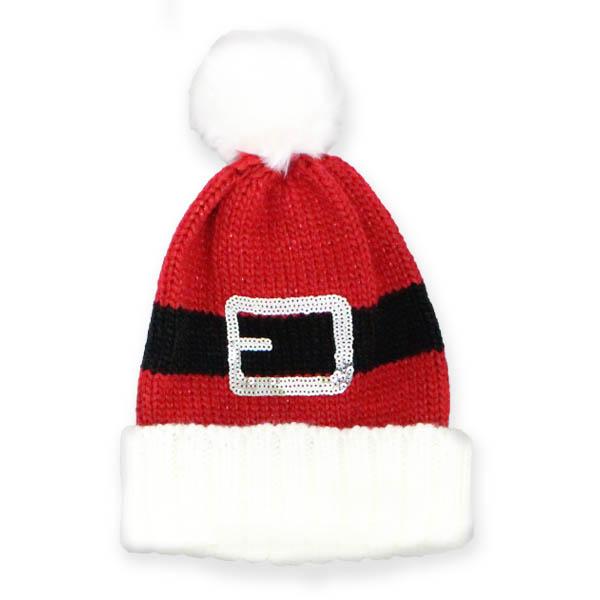 Santa Belt Knit Hat Red
