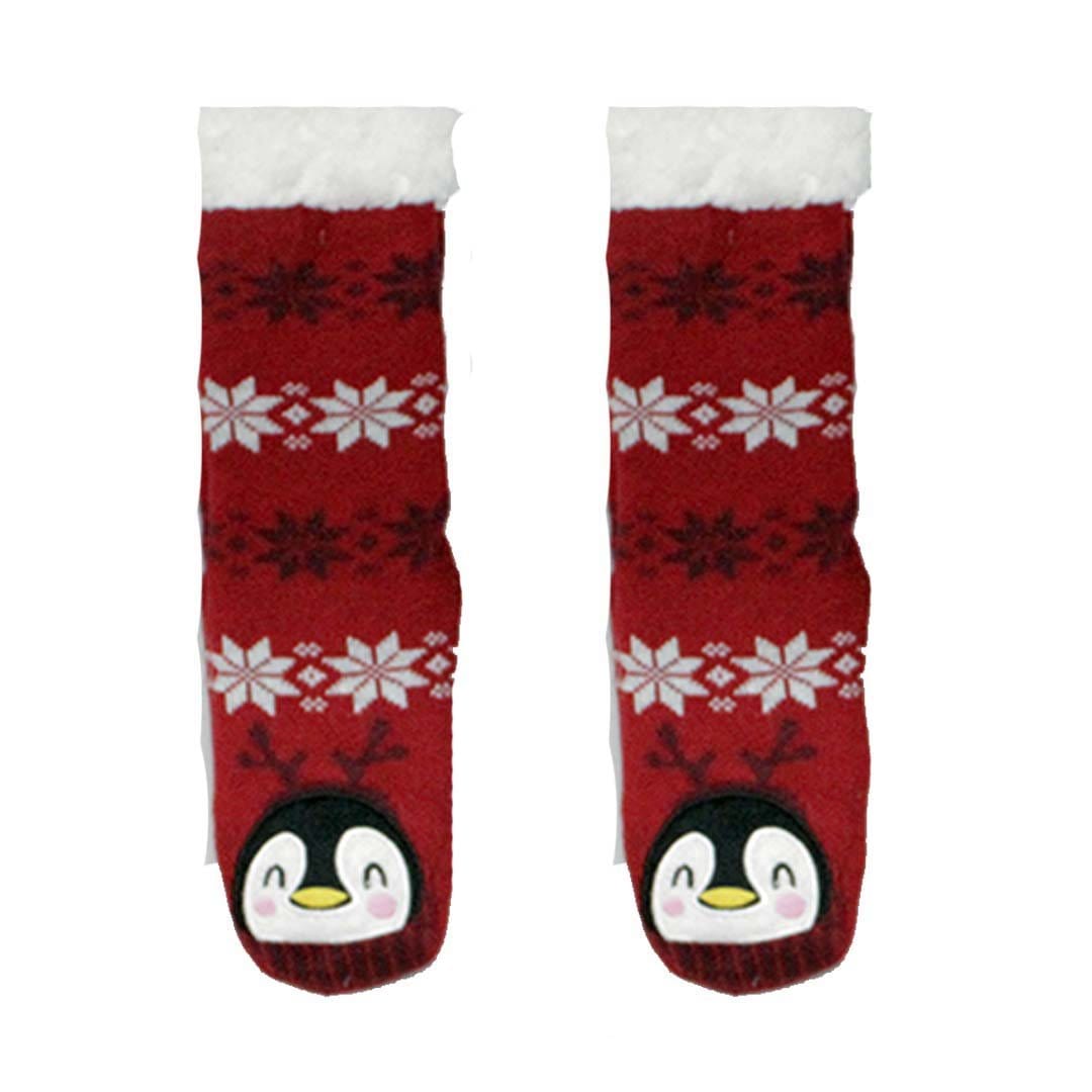 Penguin Sherpa Slipper Socks Red
