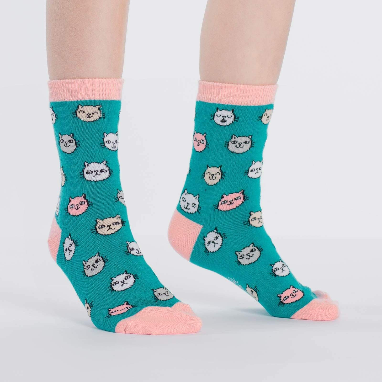 Feline Fine Youth Crew Socks Teal