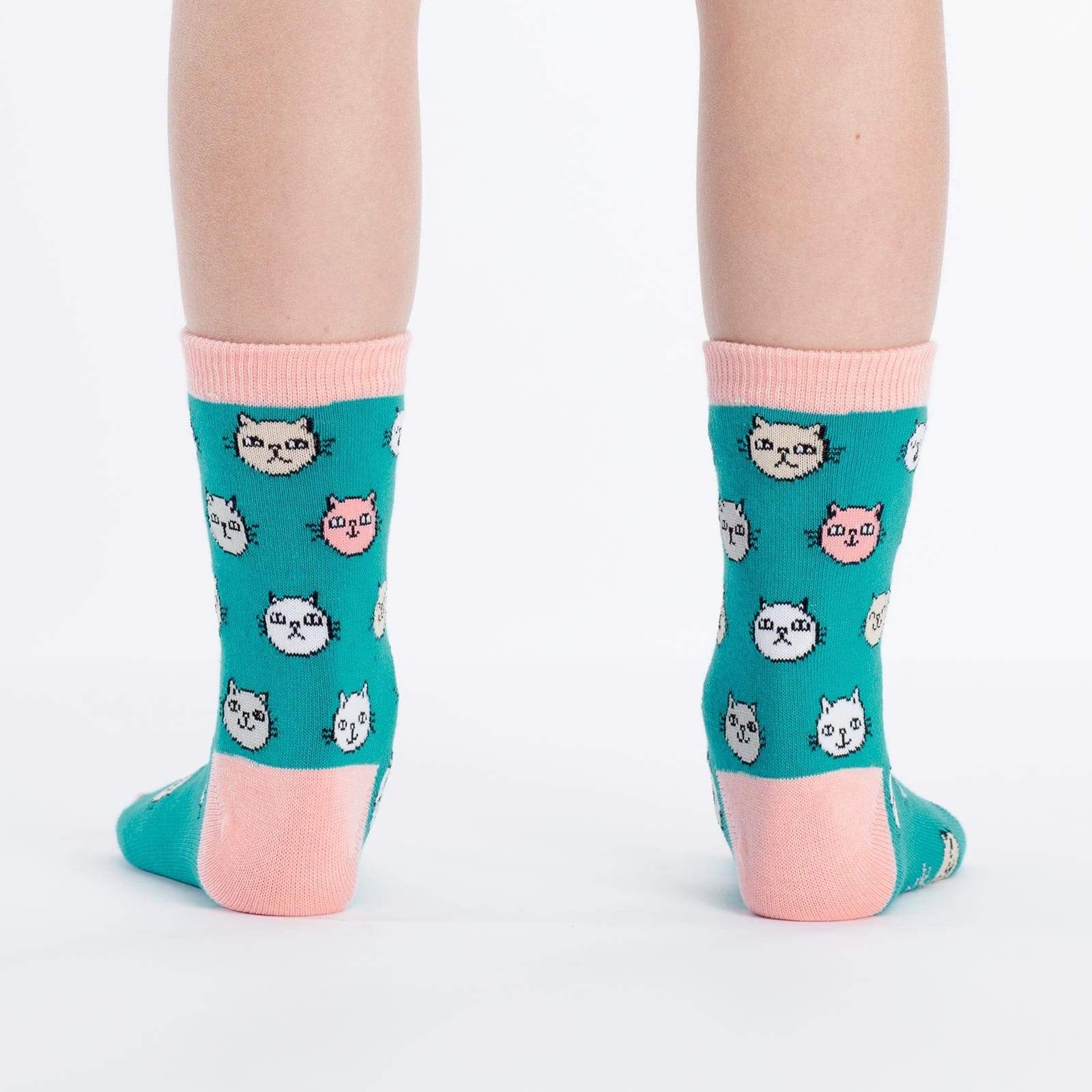 Feline Fine Youth Crew Socks Teal