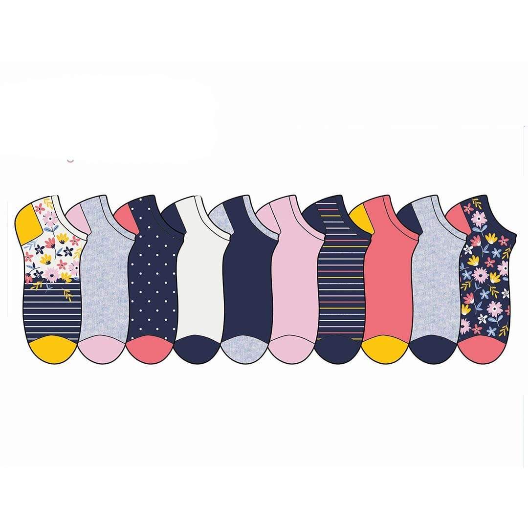 Floral Novelty No Show Socks 10 Pack Multi