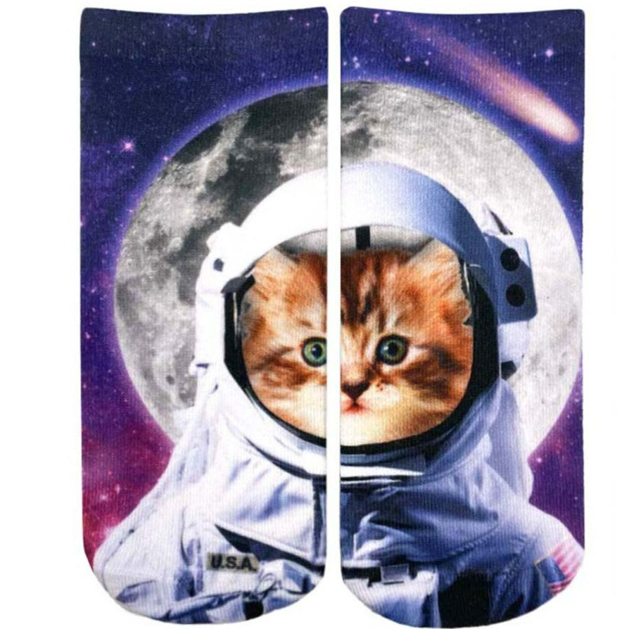 Astronaut Cat Ankle Socks Purple