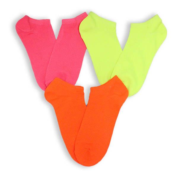 Colorful Neon Low Cut Socks 3 Pack Women&#39;s No Show Sock Pink / Orange / Yellow