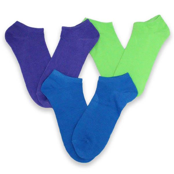 Colorful Neon Low Cut Socks 3 Pack Women's No Show Sock Purple/ Green / Blue