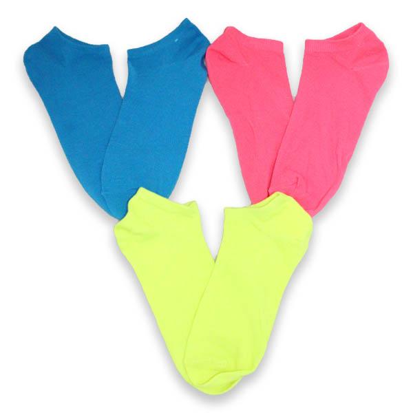 Colorful Neon Low Cut Socks 3 Pack Women&#39;s No Show Sock Blue / Pink / Yellow