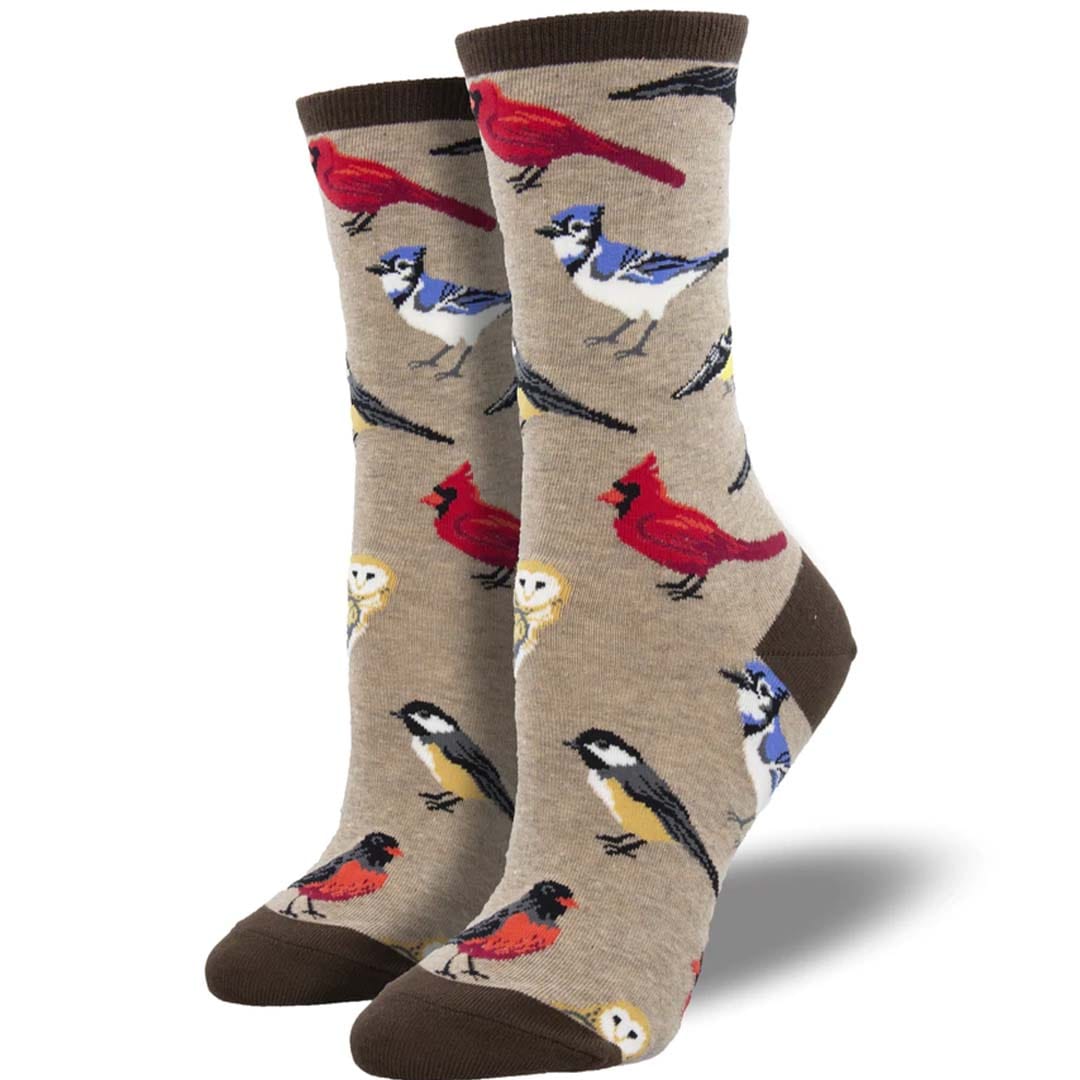 Bird Is The Word Women's Crew Socks Tan