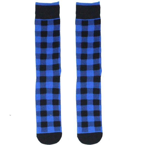 Blue Buffalo Plaid Socks Crew Sock Men&#39;s / Blue