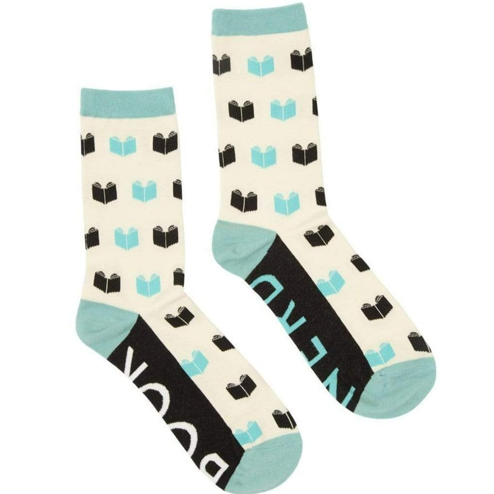 Book Nerd Socks Crew Socks Men's/Large / tan