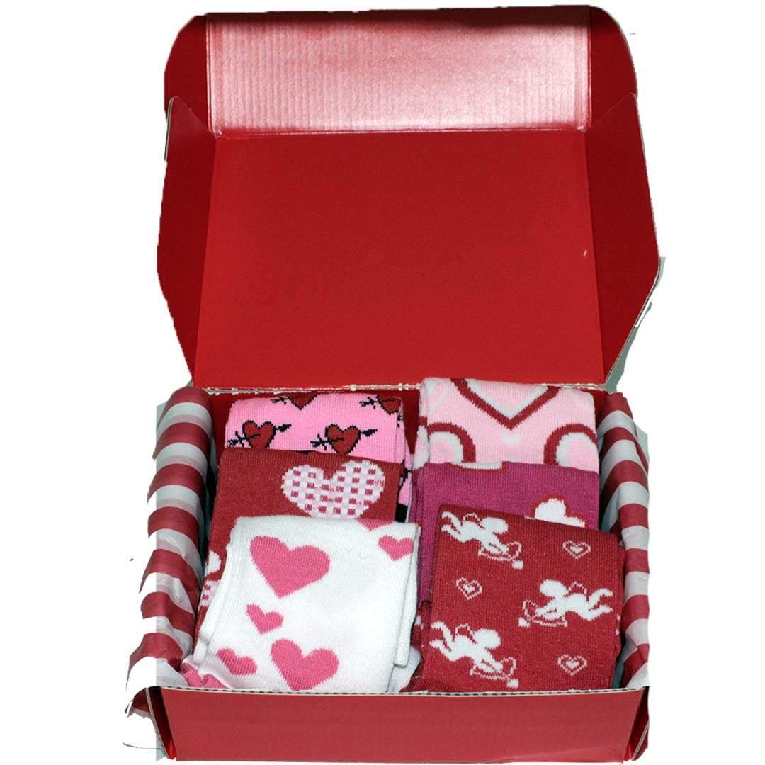 Valentine&#39;s Day 6 pack Crew Socks Gift Box Red / Pink