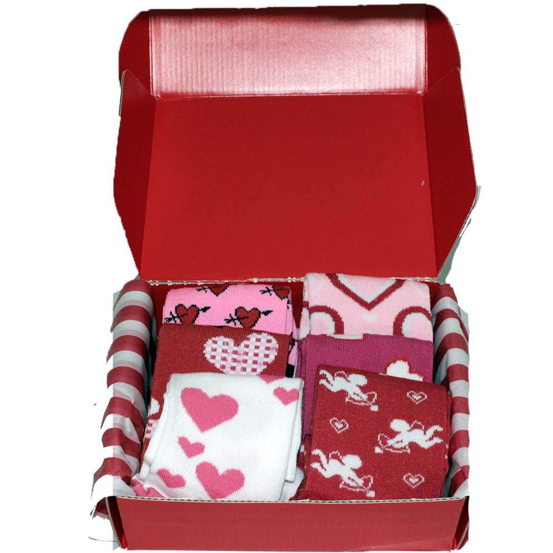 Valentine's Day 6 pack Crew Socks Gift Box Red / Pink