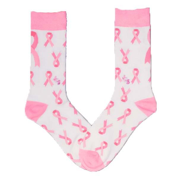 Breast Cancer Awareness Ribbon White Crew Sock White / Pink / Men&#39;s
