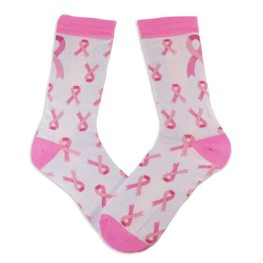 Breast Cancer Awareness Ribbon White Crew Sock