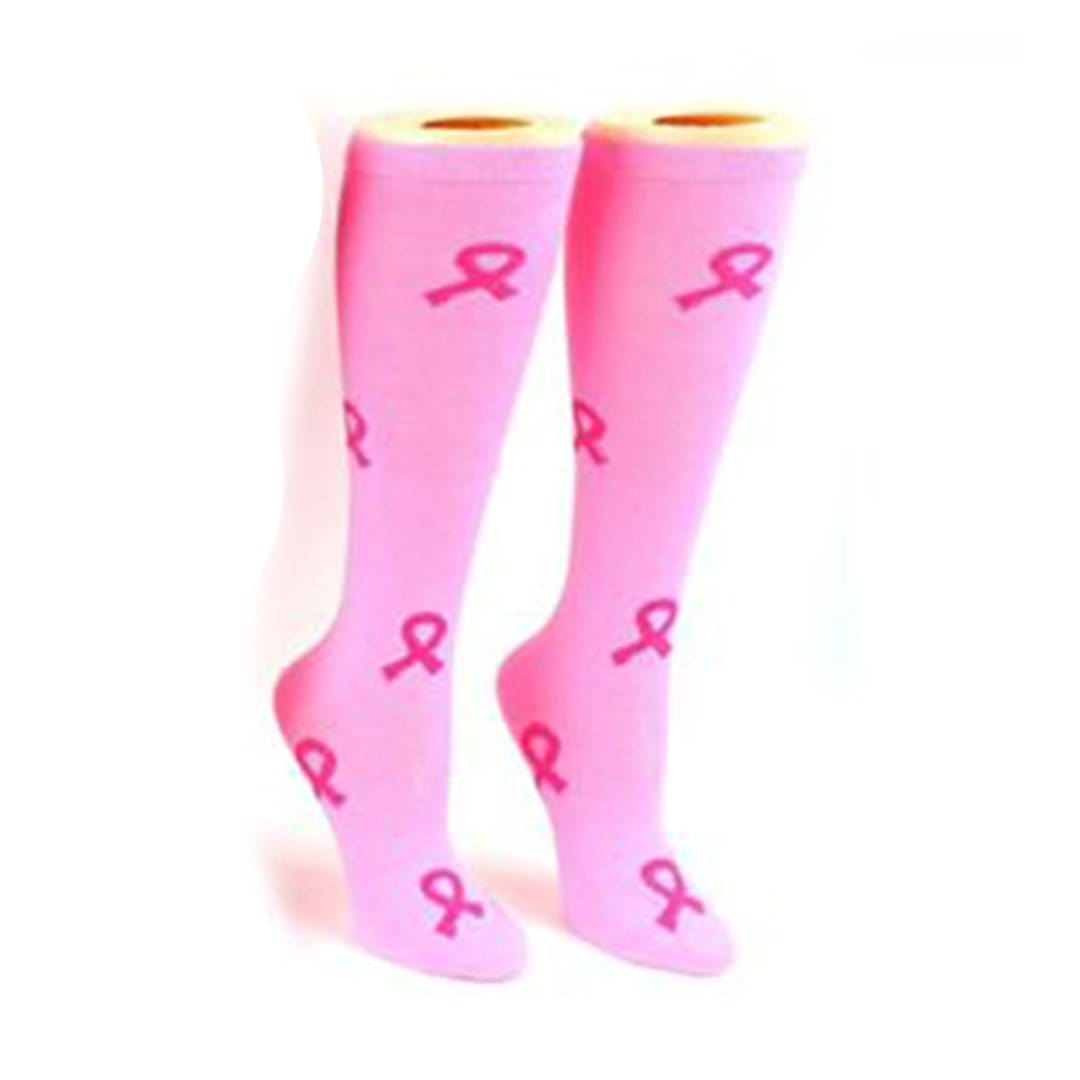Breast Cancer Awareness Socks Women&#39;s Knee High Socks Light Pink with Ribbons / Pink