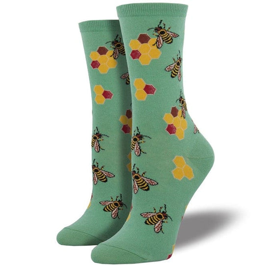 Busy Bees Socks Women's Crew Sock Light Green