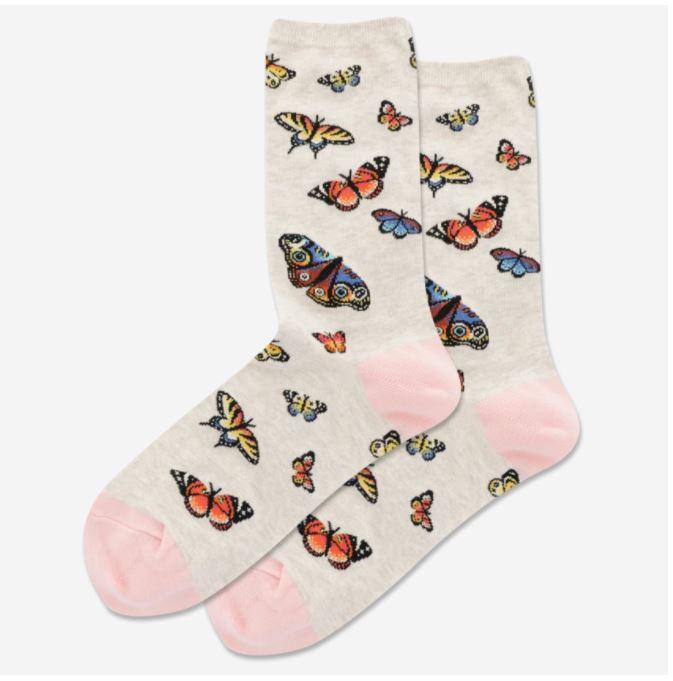 Women's Butterfly Crew Socks Tan