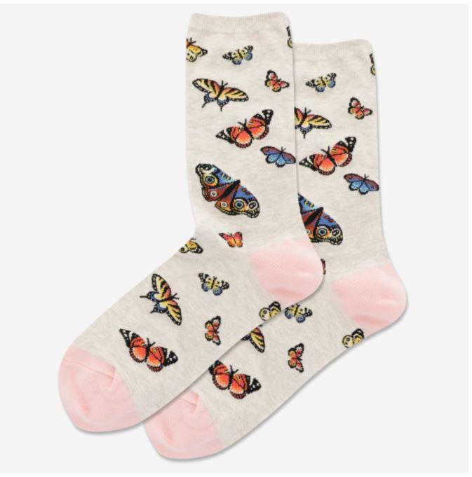 Women&#39;s Butterfly Crew Socks Tan