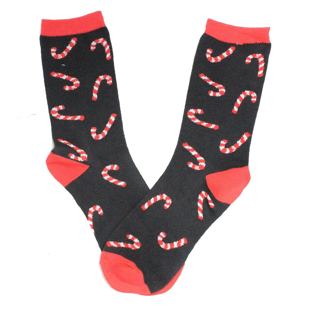 Black Candy Cane Socks Women's Crew Socks Black
