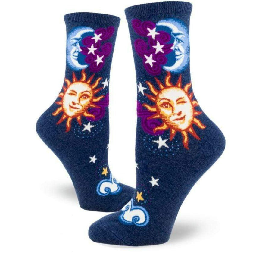 Celestial Sun And Moon Women's Crew Socks Blue