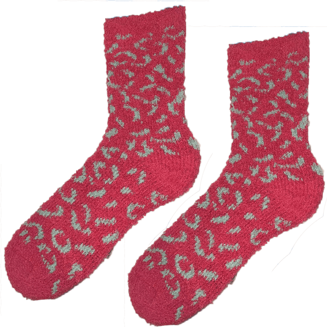 Fuzzy Cheetah Print Women&#39;s Crew Sock Hot Pink / Green