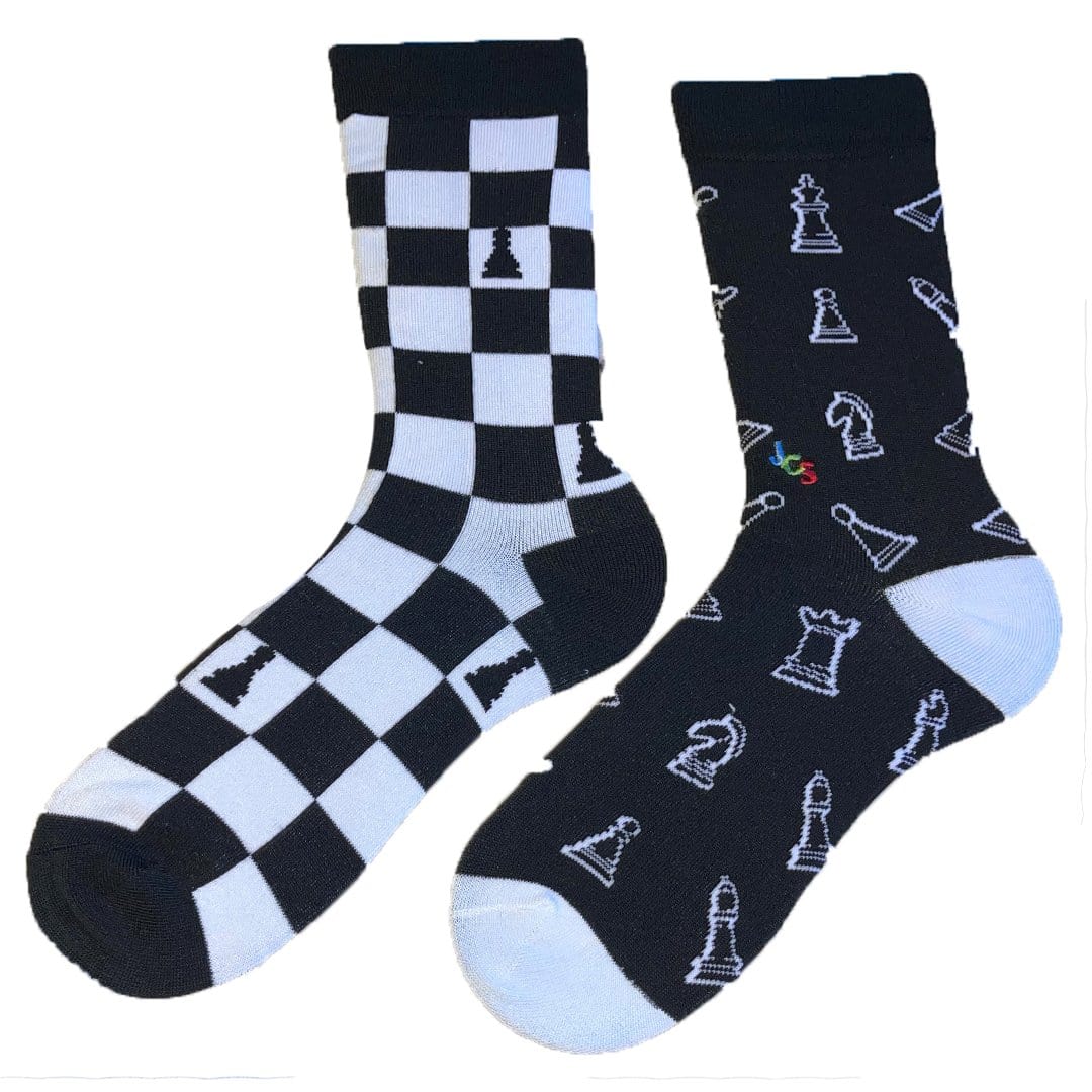 Mismatched Chess Crew Socks Women's / Black and White