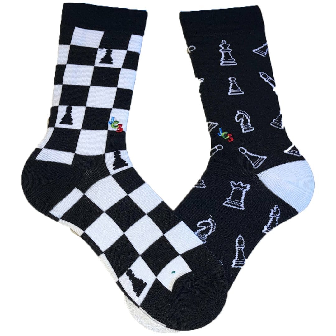 Mismatched Chess Crew Socks Men&#39;s / Black and White