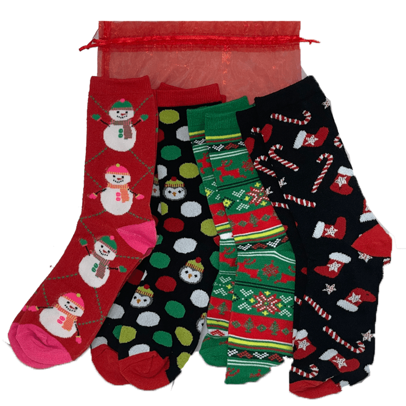 Christmas Lover Gift Bag For Her 4 Socks Multi