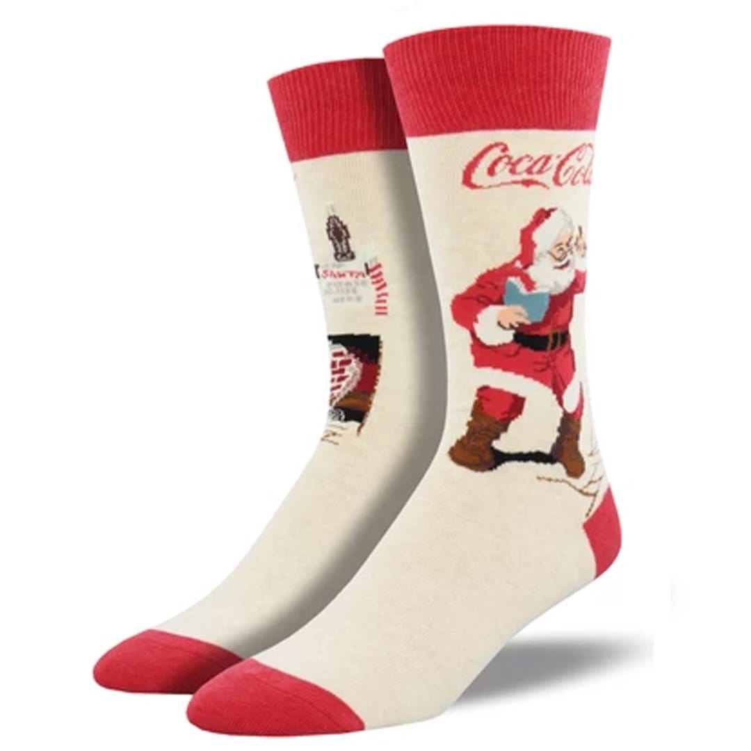 Classic Coke Santa Socks Men’s Crew Sock Ivory