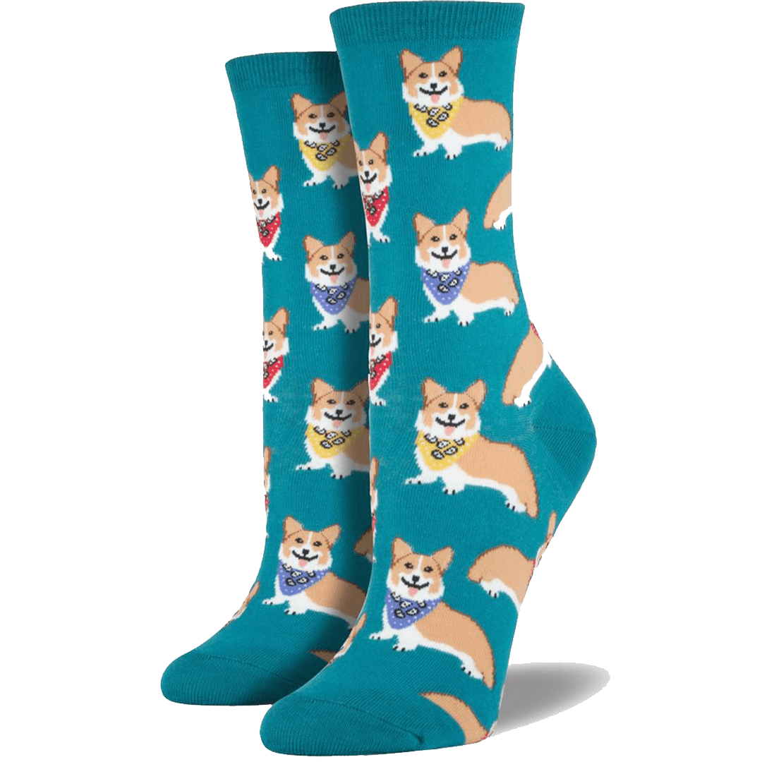 Green Corgi Socks Women's Crew Sock Green