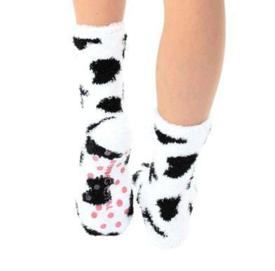 Fuzzy Cow Slipper Socks White