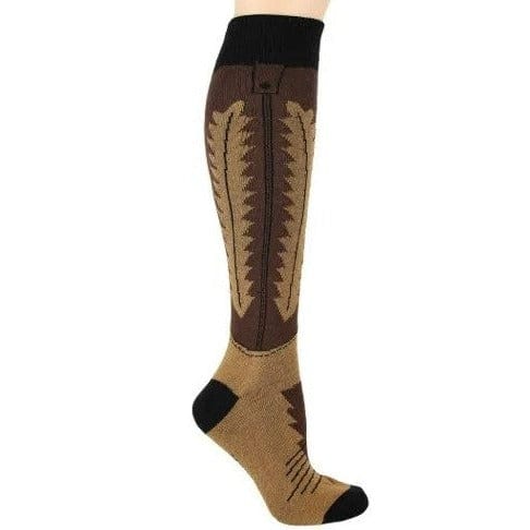 Cowboy Boot Women's Knee High Socks Brown
