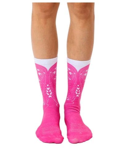 Cowgirl Boot Crew Socks Pink