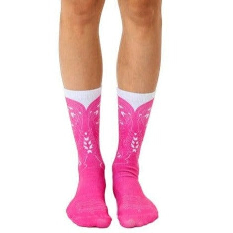 Cowgirl Boot Crew Socks Pink