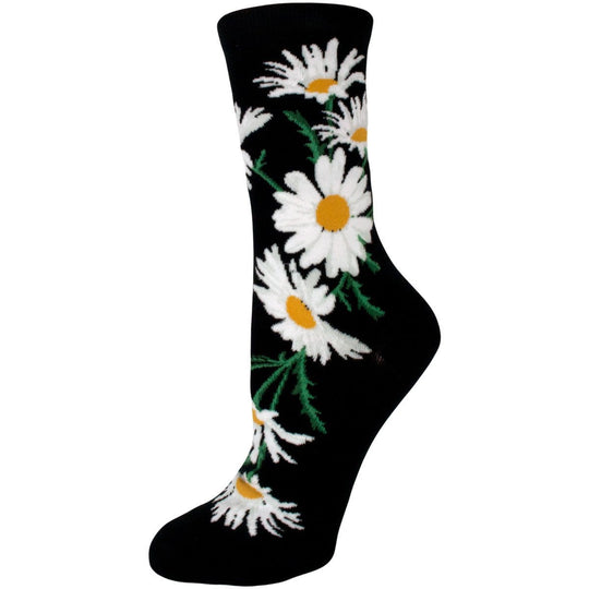 Crazy for Daisies Socks Women's Crew Sock black