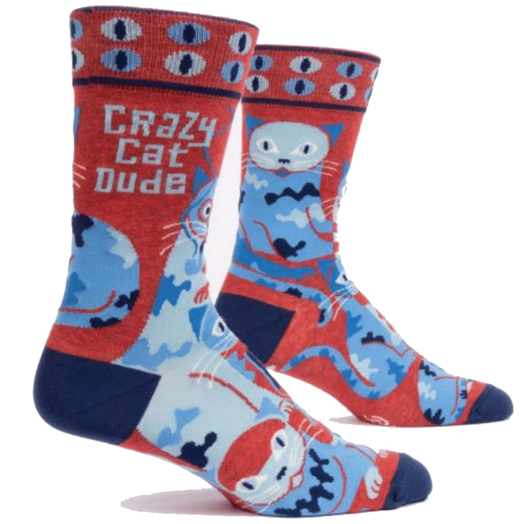 Crazy Cat Dude Men&#39;s Crew Socks Blue