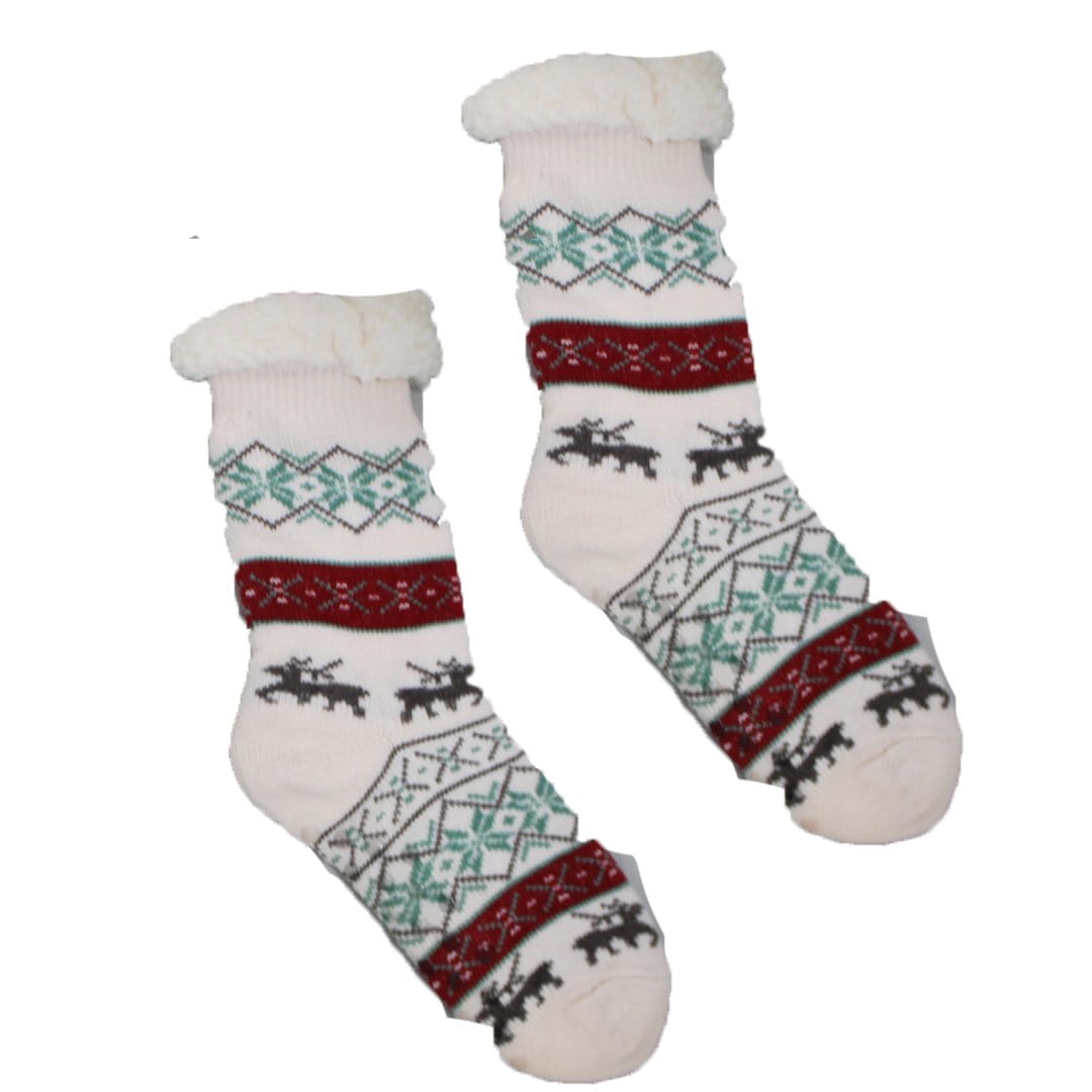 Sherpa Cream Winter Holiday Slipper Socks Non-Skid Slippers Cream