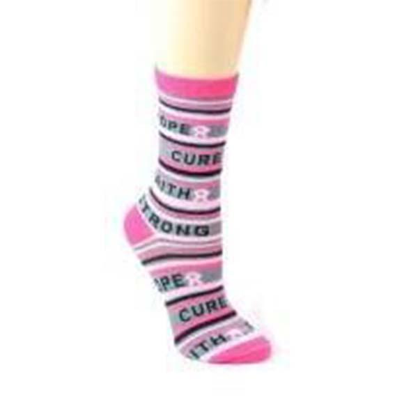 Breast Cancer Awareness Socks Women&#39;s Crew Sock Hope Cure Faith Strong / Pink