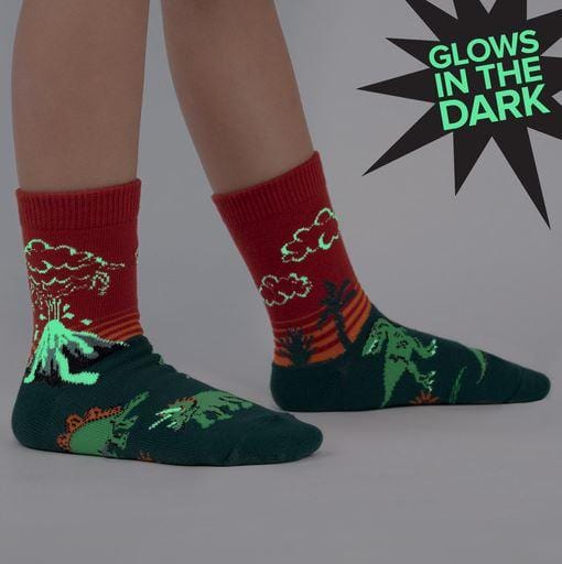 Dinosaur Days Youth Crew Socks Red and Green