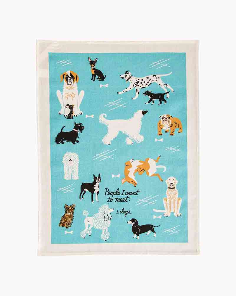 People I Want To Meet Dogs Dish Towel Blue