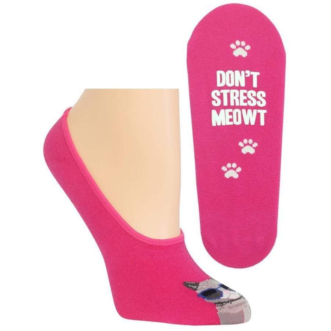 Don't Stress Meow't Socks Women's No Show Sock pink