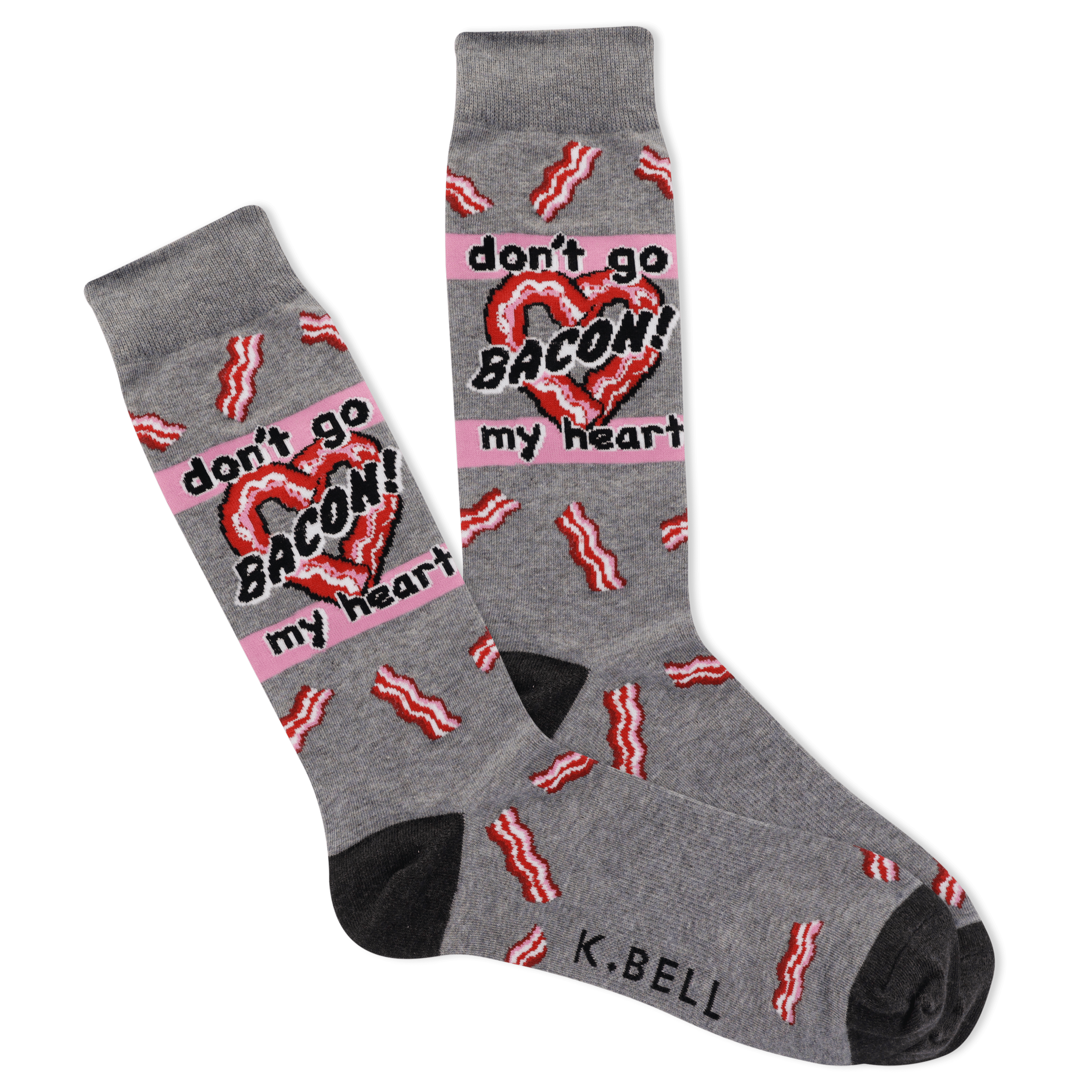 Bacon My Heart Men's Crew Socks Grey
