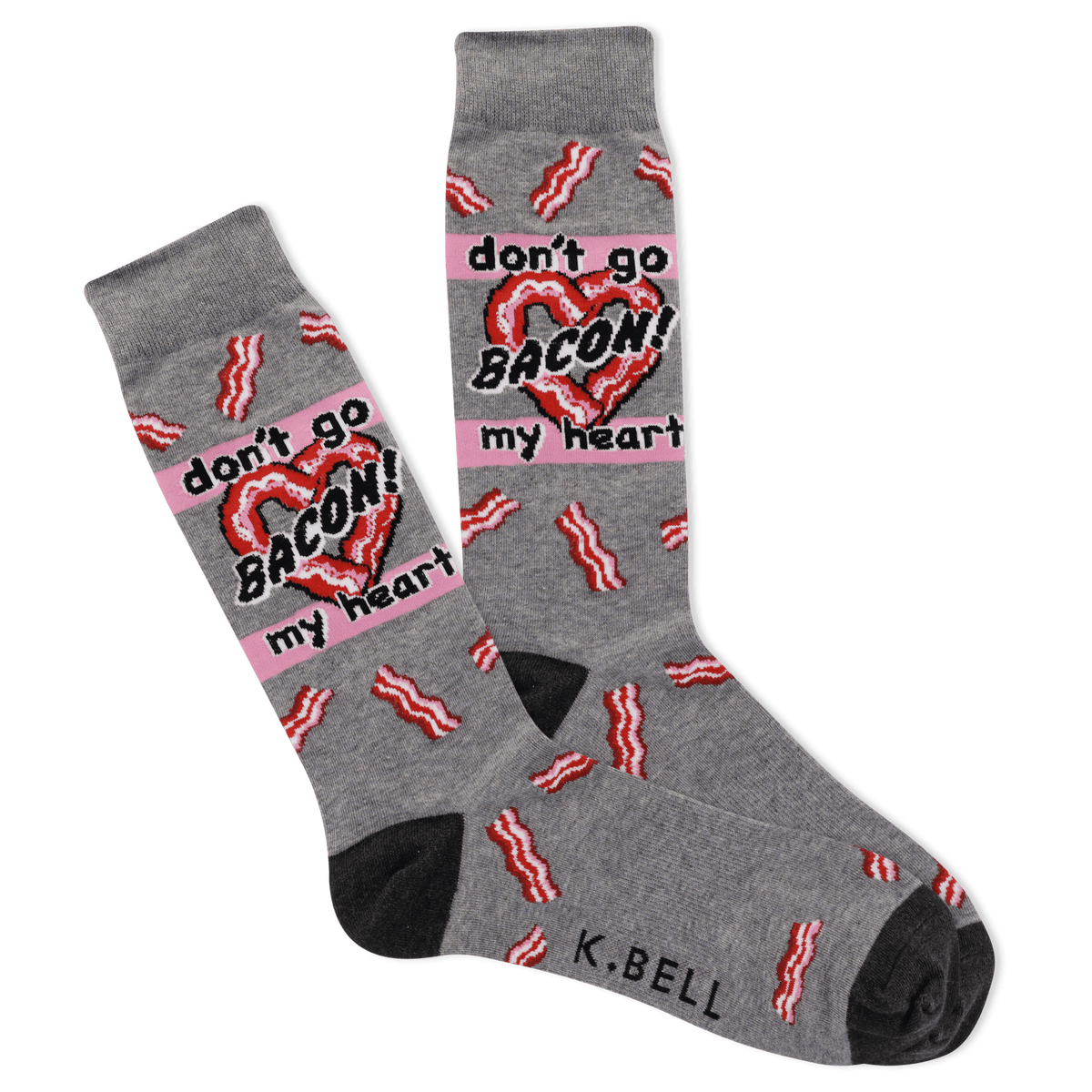 Bacon My Heart Men&#39;s Crew Socks Grey